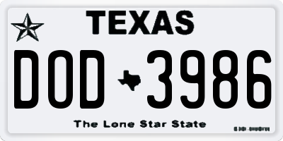 TX license plate DOD3986