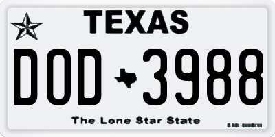 TX license plate DOD3988