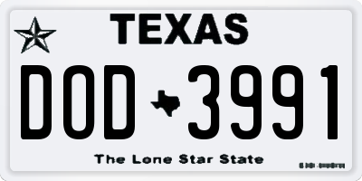 TX license plate DOD3991