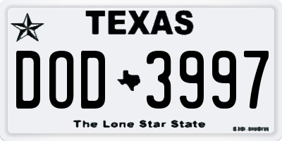 TX license plate DOD3997