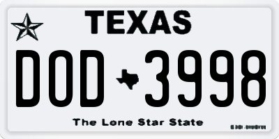TX license plate DOD3998