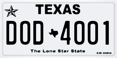TX license plate DOD4001