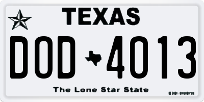 TX license plate DOD4013
