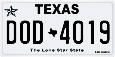 TX license plate DOD4019