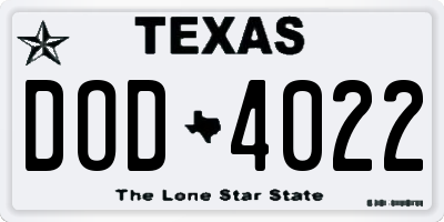 TX license plate DOD4022