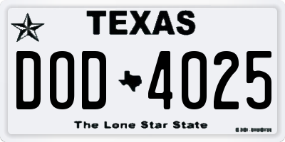 TX license plate DOD4025