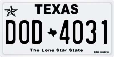 TX license plate DOD4031