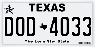 TX license plate DOD4033