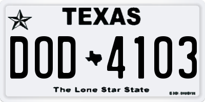TX license plate DOD4103
