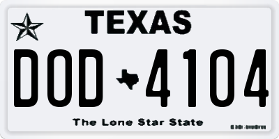 TX license plate DOD4104