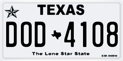 TX license plate DOD4108