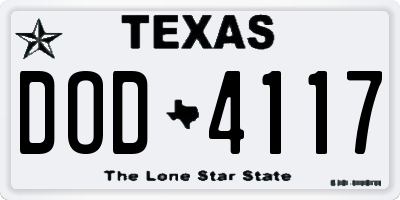 TX license plate DOD4117