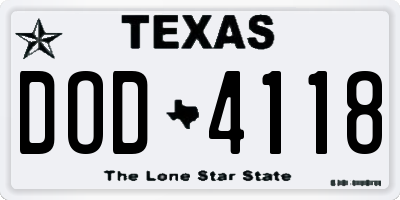 TX license plate DOD4118