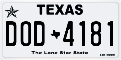 TX license plate DOD4181