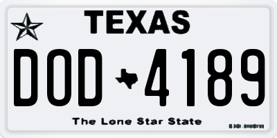 TX license plate DOD4189