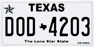 TX license plate DOD4203