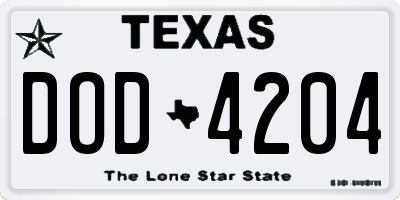 TX license plate DOD4204