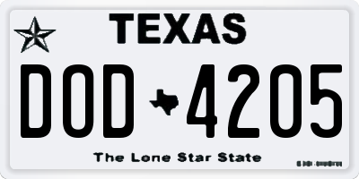 TX license plate DOD4205
