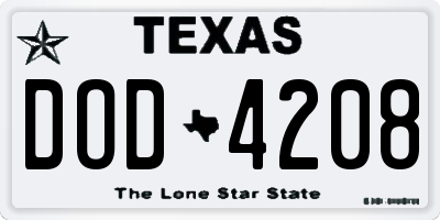 TX license plate DOD4208