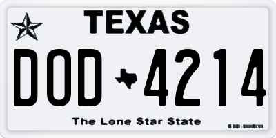 TX license plate DOD4214