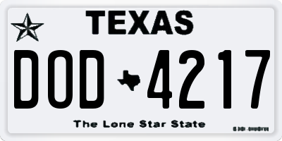 TX license plate DOD4217