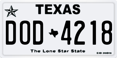 TX license plate DOD4218
