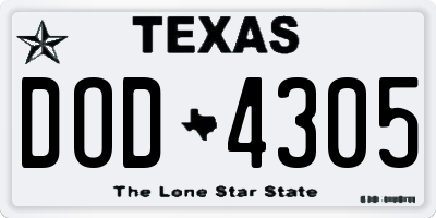 TX license plate DOD4305