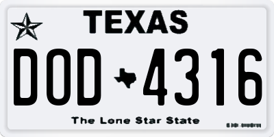 TX license plate DOD4316