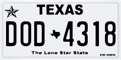 TX license plate DOD4318