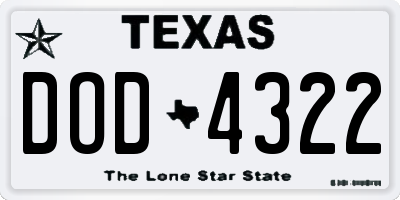 TX license plate DOD4322