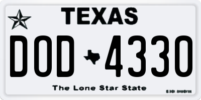 TX license plate DOD4330