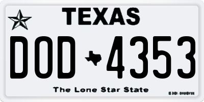 TX license plate DOD4353