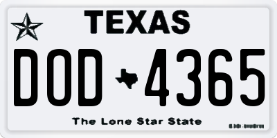 TX license plate DOD4365