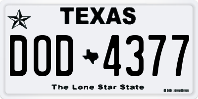 TX license plate DOD4377