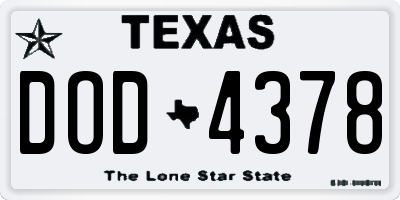 TX license plate DOD4378