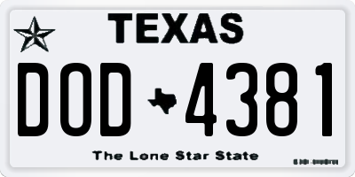 TX license plate DOD4381