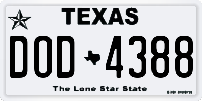TX license plate DOD4388