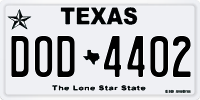 TX license plate DOD4402