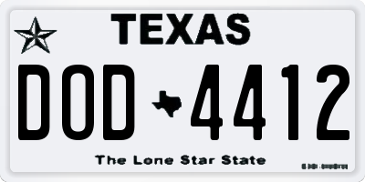 TX license plate DOD4412
