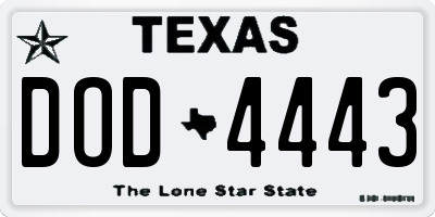 TX license plate DOD4443