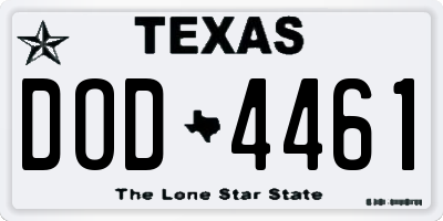 TX license plate DOD4461