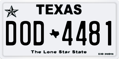 TX license plate DOD4481