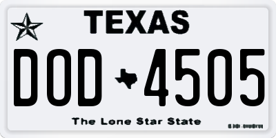TX license plate DOD4505
