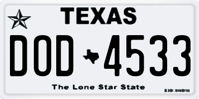 TX license plate DOD4533