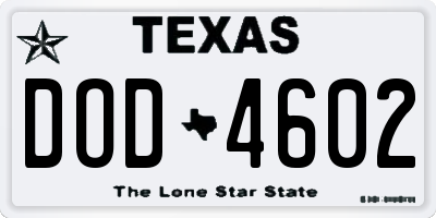 TX license plate DOD4602