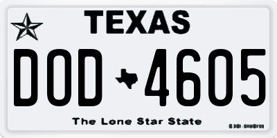 TX license plate DOD4605