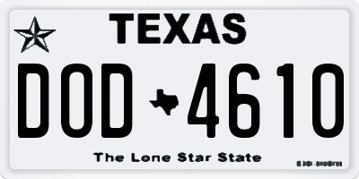 TX license plate DOD4610
