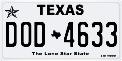 TX license plate DOD4633