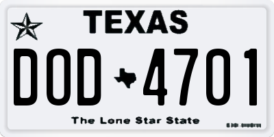 TX license plate DOD4701