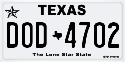 TX license plate DOD4702